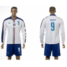 Italy #9 Baggio White Away Long Sleeves Soccer Country Jersey