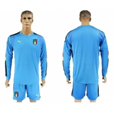 Italy Blank Blue Long Sleeves Goalkeeper Soccer Country Jersey
