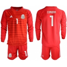 Mexico #1 Corona Red Long Sleeves Goalkeeper Soccer Country Jersey