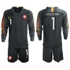 Poland #1 Szczesny Black Goalkeeper Long Sleeves Soccer Country Jersey