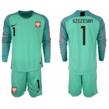 Poland #1 Szczesny Green Goalkeeper Long Sleeves Soccer Country Jersey