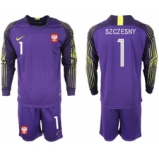 Poland #1 Szczesny Purple Goalkeeper Long Sleeves Soccer Country Jersey