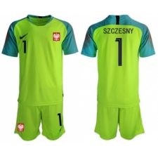 Poland #1 Szczesny Shiny Green Goalkeeper Soccer Country Jersey
