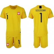 Poland #1 Szczesny Yellow Goalkeeper Soccer Country Jersey
