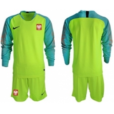 Poland Blank Shiny Green Goalkeeper Long Sleeves Soccer Country Jersey