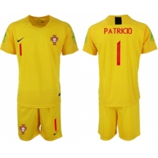 Portugal #1 Patricio Yellow Goalkeeper Soccer Country Jersey