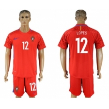 Portugal #12 Lopes Red Goalkeeper Soccer Country Jersey