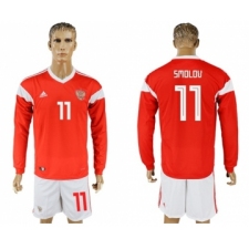 Russia #11 Smolov Red Home Long Sleeves Soccer Country Jersey