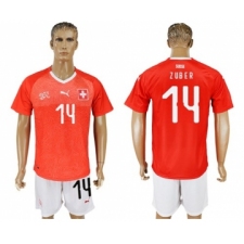 Switzerland #14 Zuber Red Home Soccer Country Jersey
