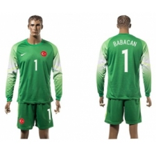 Turkey #1 Babacan Green Goalkeeper Long Sleeves Soccer Country Jersey