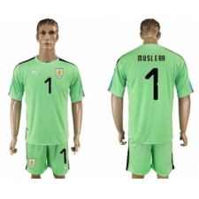 Uruguay #1 Muslera Green Goalkeeper Soccer Country Jersey