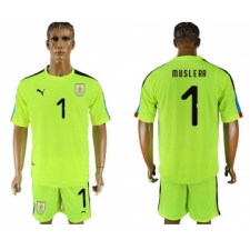 Uruguay #1 Muslera Shiny Green Goalkeeper Soccer Country Jersey