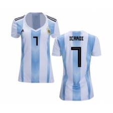 Women's Argentina #7 Icardi Home Soccer Country Jersey
