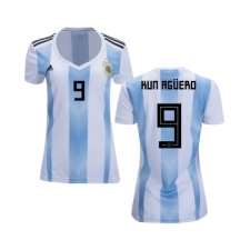 Women's Argentina #9 Kun Aguero Home Soccer Country Jersey