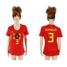 Women's Belgium #3 Vermaelen Red Home Soccer Country Jersey