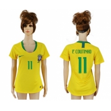 Women's Brazil #11 P.Coutinho Home Soccer Country Jersey
