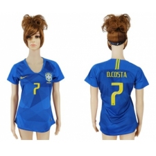 Women's Brazil #7 D. Costa Away Soccer Country Jersey