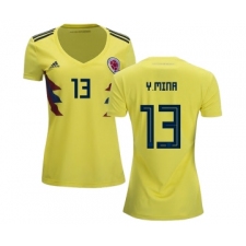 Women's Colombia #13 Y.Mina Home Soccer Country Jersey