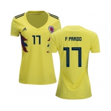 Women's Colombia #17 F.Pardo Home Soccer Country Jersey