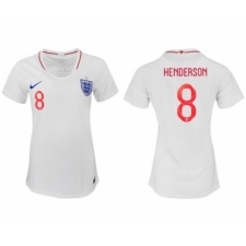 Women's England #8 Henderson Home Soccer Country Jersey