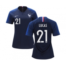 Women's France #21 Lucas Home Soccer Country Jersey
