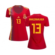 Women's Spain #13 Arrizabalaga Red Home Soccer Country Jersey