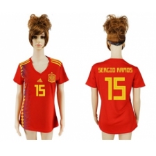 Women's Spain #15 Sergio Ramos Red Home Soccer Country Jersey