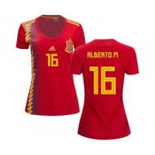 Women's Spain #16 Alberto M. Red Home Soccer Country Jersey