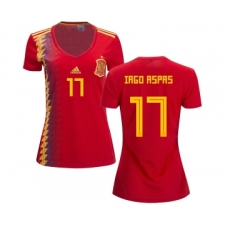 Women's Spain #17 Iago Aspas Red Home Soccer Country Jersey