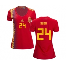 Women's Spain #24 Suso Red Home Soccer Country Jersey