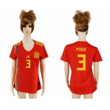 Women's Spain #3 Pique Red Home Soccer Country Jersey