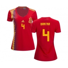 Women's Spain #4 Bartra Red Home Soccer Country Jersey