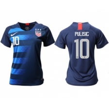 Women's USA #10 Pulisic Away Soccer Country Jersey