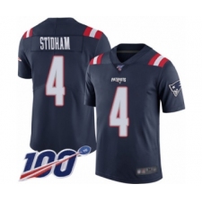 Men's New England Patriots #4 Jarrett Stidham Limited Navy Blue Rush Vapor Untouchable 100th Season Football Jersey
