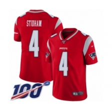 Men's New England Patriots #4 Jarrett Stidham Limited Red Inverted Legend 100th Season Football Jersey