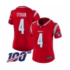 Women's New England Patriots #4 Jarrett Stidham Limited Red Inverted Legend 100th Season Football Jersey