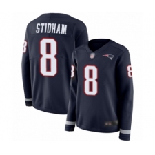 Women's New England Patriots #8 Jarrett Stidham Limited Navy Blue Therma Long Sleeve Football Jersey
