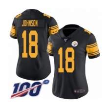 Women's Pittsburgh Steelers #18 Diontae Johnson Limited Black Rush Vapor Untouchable 100th Season Football Jersey