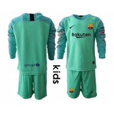 Barcelona Blank Green Goalkeeper Long Sleeves Kid Soccer Club Jersey