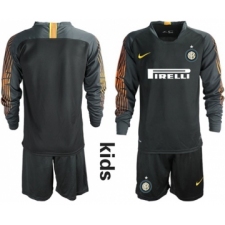 Inter Milan Blank Black Goalkeeper Long Sleeves Kid Soccer Club Jersey