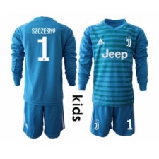 Juventus #1 Szczesny Blue Goalkeeper Long Sleeves Kid Soccer Club Jersey