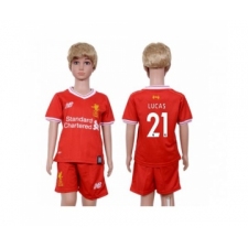 Liverpool #21 Lucas Red Home Kid Soccer Club Jersey
