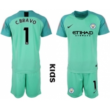 Manchester City #1 C.Bravo Green Goalkeeper Kid Soccer Club Jersey