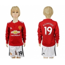 Manchester United #19 Rashford Home Long Sleeves Kid Soccer Club Jersey