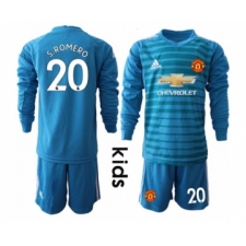 Manchester United #20 S.Romero Blue Goalkeeper Long Sleeves Kid Soccer Club Jersey