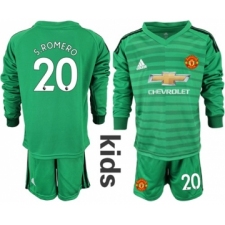 Manchester United #20 S.Romero Green Goalkeeper Long Sleeves Kid Soccer Club Jersey