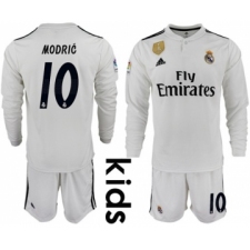 Real Madrid #10 Modric Home Long Sleeves Kid Soccer Club Jersey