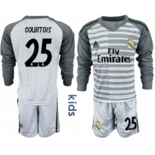 Real Madrid #25 Courtois Grey Goalkeeper Long Sleeves Kid Soccer Club Jersey