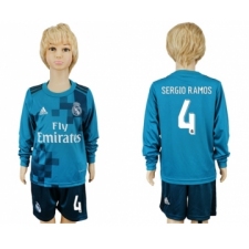 Real Madrid #4 Sergio Ramos Sec Away Long Sleeves Kid Soccer Club Jersey