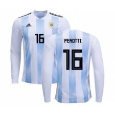 Argentina #16 Perotti Home Long Sleeves Kid Soccer Country Jersey